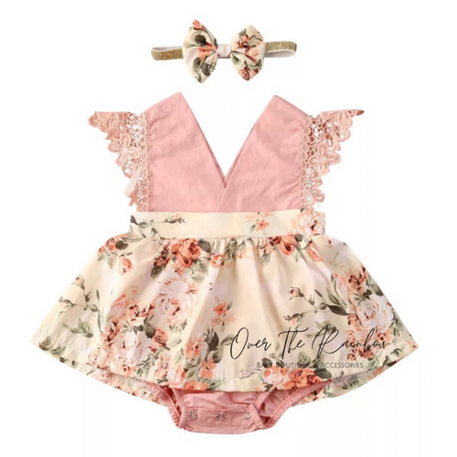 Infant Pink Floral Lace Dress